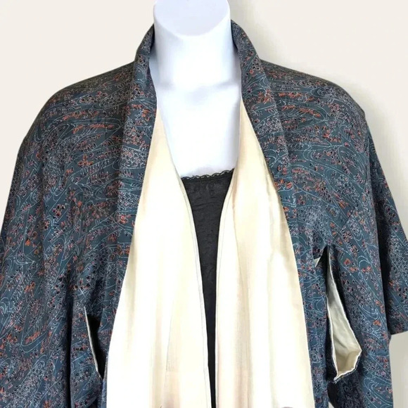 Vintage Silk Blue Floral Kimono - Picture 2 of 10